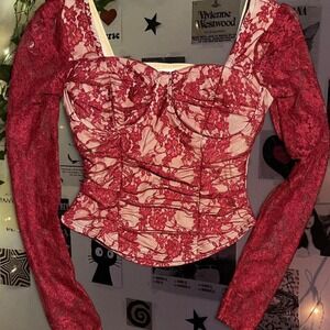 Rue 21 Romantic red lace long sleeve corset top